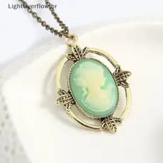 [LightOverflow] Colar De Camafeu Azul Claro De Bronze Estilo Vintage The Vampire Diaries Katherine Beauty Pingente Para