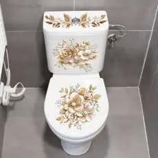 [Nis] Luxo Ouro Pérola Floral Vaso Sanitário Stier À Prova D'água Autoadesivo Decoração De Banheiro Wall Stiers Casa [BR