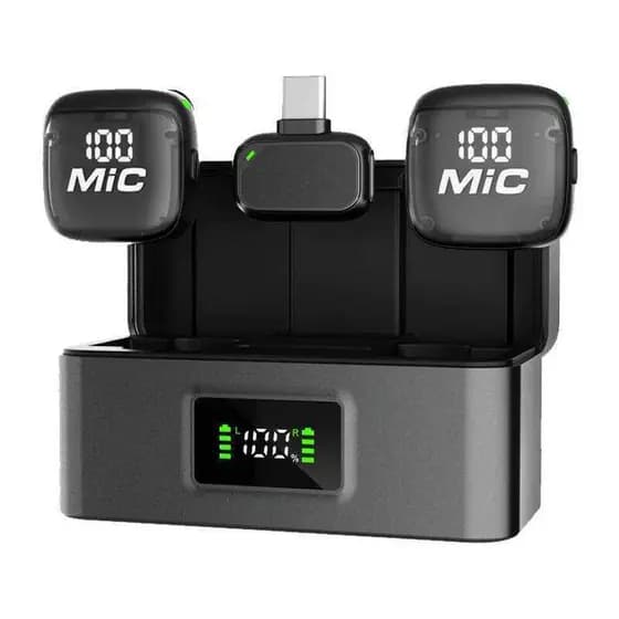 Microfone De Lapela Sem Fio Com Cancelamento De Ruído AI E Display Digital , Clipado Para iPhone Android Live Streaming