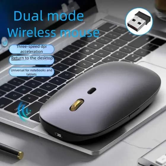 2.4G Sem Fio Bluetooth Modo Duplo Mouse Recarregável Silencioso 1600DPI Uma Chave Retorno Ao Desktop Para Portátil PC