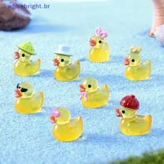 8 Peças De Resina Luminosa Patinho Amarelo Miniaturas Casa De Boneca Que Brilha No Escuro Estatuetas De Patos Para Decor