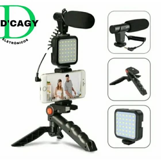 Kit Youtuber Vlog Live Tripé Suporte Celular Led Microfone
