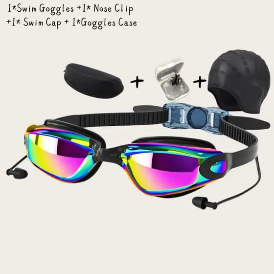 Adulto Unissex HD Galvanizado Óculos De Natação Conjunto Anti-Nevoeiro À Prova Dwaterproof Água Kit Com Touca Nariz Clip