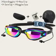 Adulto Unissex HD Galvanizado Óculos De Natação Conjunto Anti-Nevoeiro À Prova Dwaterproof Água Kit Com Touca Nariz Clip
