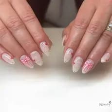 24 Unidades De Unhas Postiças De Amêndoa Com Bolinhas De Coração Laço-Leve E Reutilizável Para Vários Tamanhos