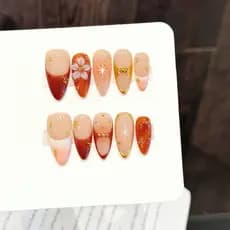 10 Peças De Unhas Falsas Gradientes Rosa Laranja Com Glitter Dourado-Prensa Reutilizável De Longa Duração Para Festa