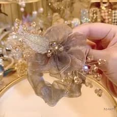 Laços De Cabelo De Tecido Floral Bordados Com Folhas Para Mulheres , Cabelos Cacheados Grossos , Sem Danos , Elástico