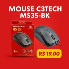 Mouse C3Tech MS35-BK Óptico USB com Design Ergonômico – Preto