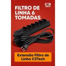 Filtro de Linha C3Tech 6 Tomadas Bivolt 10A com Cabo de 1,5m – Preto