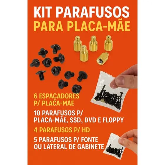 Kit Parafusos para Placa-Mãe com Espaçadores – 19 Peças para Gabinete, SSD e HD
