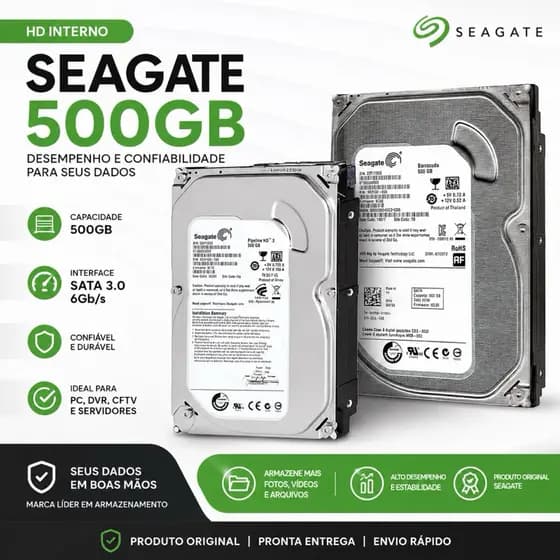 HD Interno Seagate 500GB SATA 3,5” – Seminovo | Testado | Excelente Estado