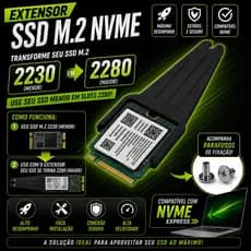 Extensor Adaptador SSD M.2 NVMe 2230 para 2280 + Parafuso de Fixação
