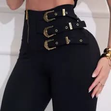 Calça Legging Feminina Com Fivela Lateral Cintura Alta Levanta Bumbum Zero Transparência
