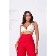 Calça malha pop botão encapado vermelha skinny feminina pop modas jeans
