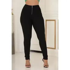 Calça legging malha pop feminina fechamento zíper cintura alta levanta o bumbum