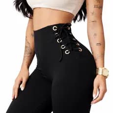Calça Legging Modeladora Feminina Ilhós Lateral Chapa Barriga Poliamida