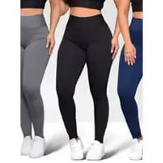 kit 3 calça legging de pezinho suplex feminina cintura alta - azul marinho / preto/ cinza