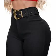 Calça Legging Feminina Premium com Cinto Fivela Dourada Leg Cintura Alta Levanta Bumbum Zero Transparencia