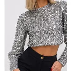 PAETÊ Tricot Luxo: Cropped Manga longa/Blusa de frio Elegante/festa look festival/premium importada/trabalhada à mão