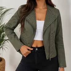 Jaqueta FORRADA com tachas fechamento em zíper - casaco feminino de frio/blusa/agasalho/look festival sobreposição/rock