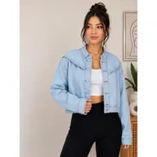 Jaqueta Jeans com Babados - blusa feminina de frio/casaco de manga longa/agasalho/coleção 2026 princesa
