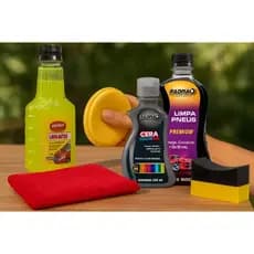 Kit Limpeza Veicular (Shampoo, Cera Automotiva, Pretinho, Esponjas Aplicadoras e Pano Microfibra)