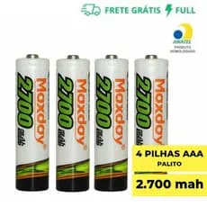 PILHA RECARREGÁVEL AAA 2700 MAH PILHA PALITO CARTELA COM 4 UNIDADES