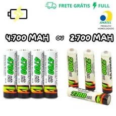 PILHA RECARREGÁVEL AA OU AAA DE 4700 OU 2700 MAH PILHA MÉDIA / PALITO CARTELA COM 4 UNIDADES