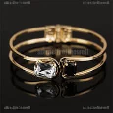 ATBR Pulseira De Cristal Com Banho De Ouro Feminina Bangle