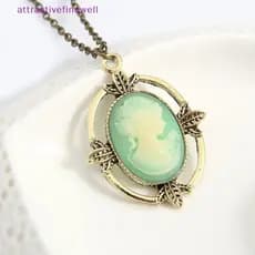 AWBR Estilo Vintage Bronze Luz Azul Cameo Nelace O Vampiro Diários Katherine Beleza Cabeça Pingente Para Mulher