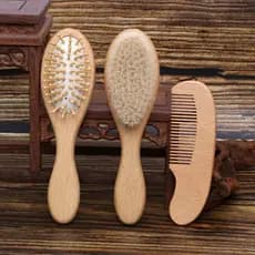 3 Pçs De Madeira Bebê Escova De Cabelo Pente Para Recém-Nascidos Crianças Massageador