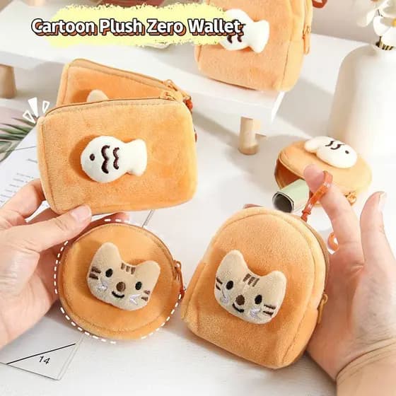 Belaeza Bebe Dos Desenhos Animados Bonito Gato Peixe Moeda Bolsa Criativa Pelúcia Animal Carteira Crianças Mini Zíper Sa