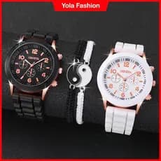 Relógio De Casal De Moda Bracelete De Silicone Amizade Para Sempre Conjunto De Cordas De Tecelagem De Liga De Amor 4PCs