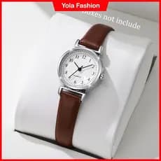 Moda Simples Feminino Pequeno Mostrador Relógios Pulseira De Couro Analógico Relógio De Pulso De Quartzo Para Senhoras (