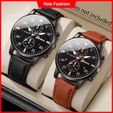 2 Pçs Negócios Clássico Casual Na Moda Relógio De Quartzo Masculino Pulseira De Couro Mostrador Redondo Esportes Ponteir