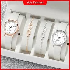 Conjunto De 4PCs De Relógios De Quartzo Moda Casual Feminino Pulseiras De Relógio Estilo Estudantil