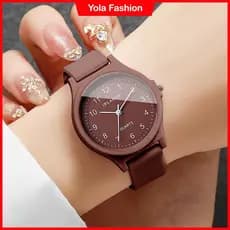 Relógio De Quartzo Minimalista Feminino Casual Pulseira De Silicone Mostrador Redondo Simples Pulso De Estudante (Sem Ca