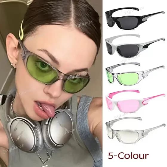 Y2K Quadrado Esportes Óculos De Sol Verde Homens Mulheres Conduzindo Pesca Ao Ar Livre Anti UV Doce Legal Meninas Quentes