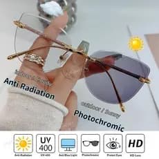 Novo Olho De Gato Sem Aro Fotocromático Anti Radiação Óculos Para Mulheres Homens Luz Azul Avançado Proteção UV De Sol