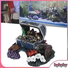 Hyhyhy Pssopp Decoração de aquário caixa de tesouro resina paisagismo ornamento de peito afundado para peixes (azul)