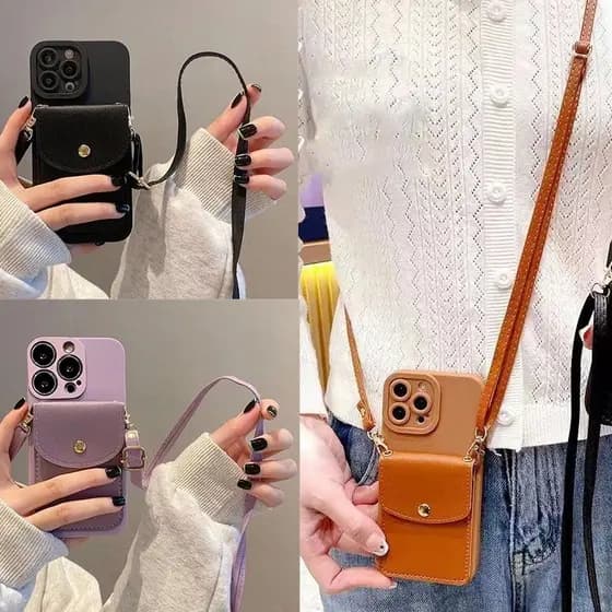 Cartera con tapa de color sólido para iPhone 16 Pro Max 16 Plus 15 15 14 13 12 14 Mini cordón para tarjetero