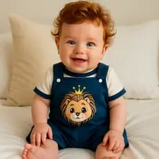 Conjunto Macacão Jardineira + Camiseta Leão Bebe Menino Tam RN a 03 Meses