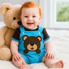 Conjunto Macacão Jardineira + Camiseta Ursinho Bebê Menino Tam RN a 03 Meses