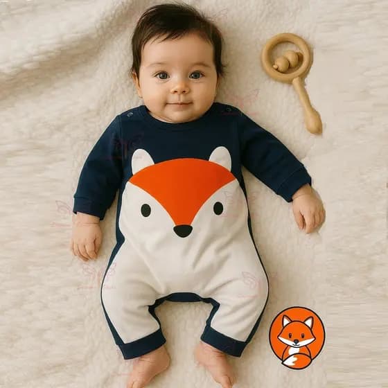 Macacão de Bebê Vira Pé Raposinha Menino Manga Longa Tam RN a 03 Meses