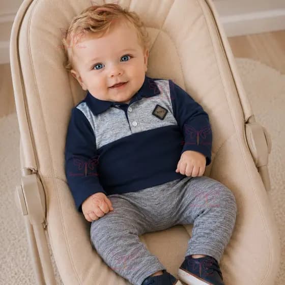 Conjunto Polo Manga Longa Bebê Menino RN a 03 Meses