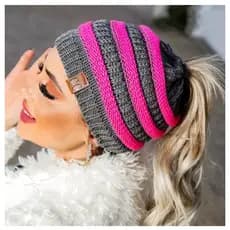 Touca Inverno Gorro de Lã Feminina Com Furo Para Rabo De Cavalo