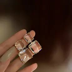 Brinco De Cristal Transparente Geométrico Ins Para Meninas