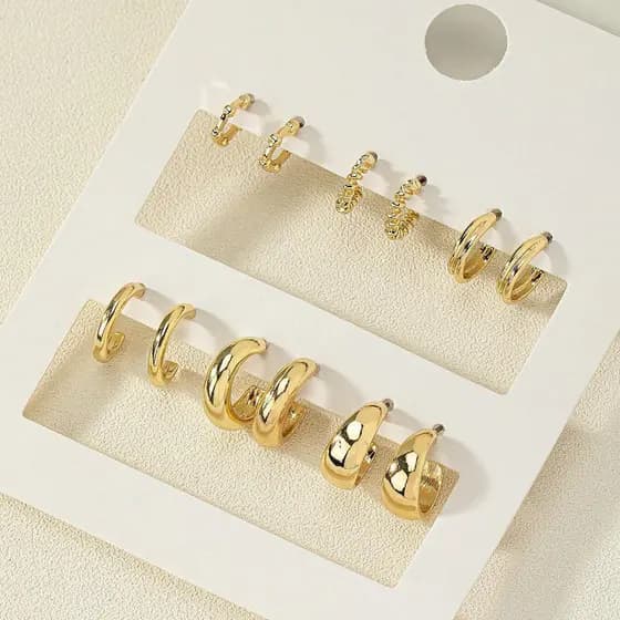6 Pares/Set Vintage Torção Círculo Geométrico Brincos De Argola Para Mulheres Ouro Metal Moda Accessoreis Jóias