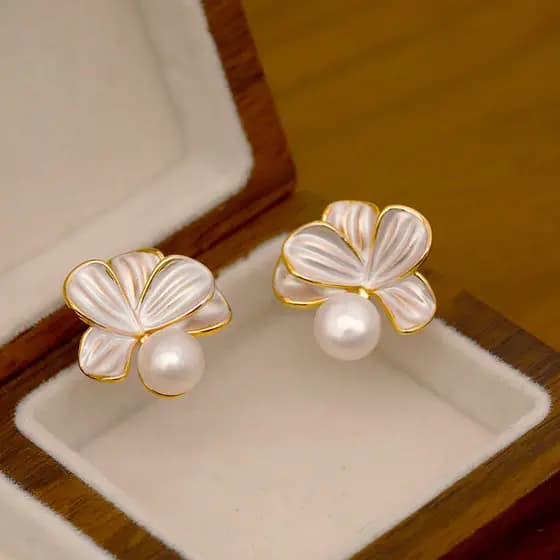 Elegante Feminino Pérola Esmalte Flor Brincos Doce Menina Ins Moda Jóias Acessórios Presentes