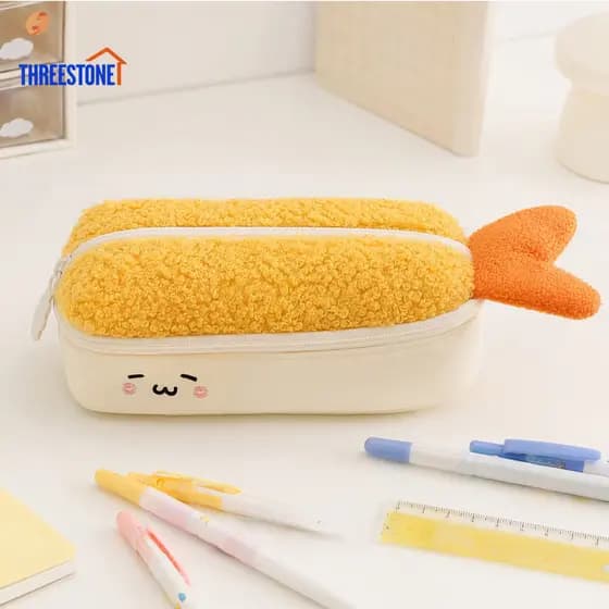 Bolsa De Lápis De Pelúcia , Estojo De Papelaria Exclusivo De Desenho Animado , Formato De Cauda De Camarão Frito , Mater